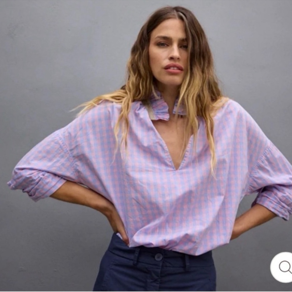 A SHIRT THING Penelope Pink Check blouse top medium - Picture 2 of 16